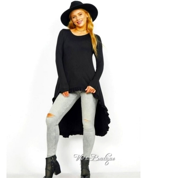 NEW Black Ruffled High Low Tunic - Picture 2 of 8